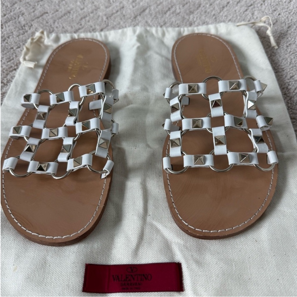 Valentino White Studded Sandals